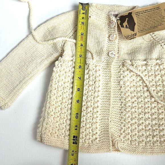 Baby Girl Knit Cardigan by Beberavi Merino Wool Cream Pom Pom Tie NWT 6 months - Picture 12 of 13
